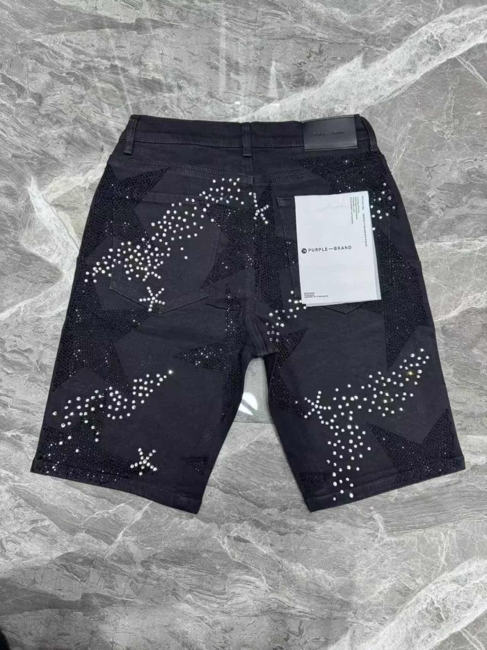 1:1 quality version Snowflake Star Full Diamond Denim Shorts 2 colors 29080455