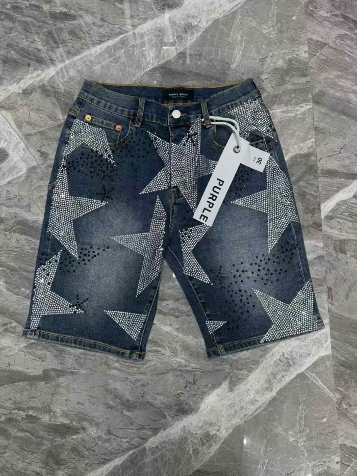 1:1 quality version Snowflake Star Full Diamond Denim Shorts 2 colors 29080455