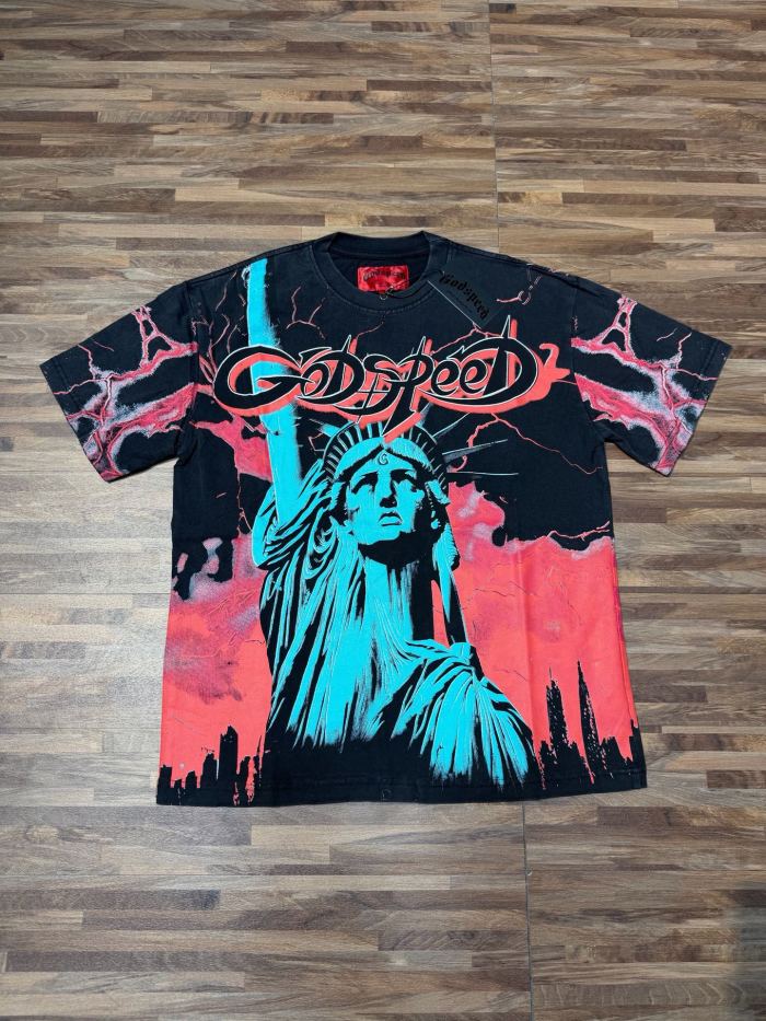 Vintage neon lightning Statue of Liberty print 7 color T-shirt 29035208