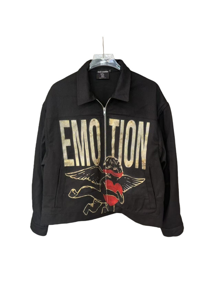 Masked Angel Heart Print Detachable Sleeve Zipper Jacket 28755454