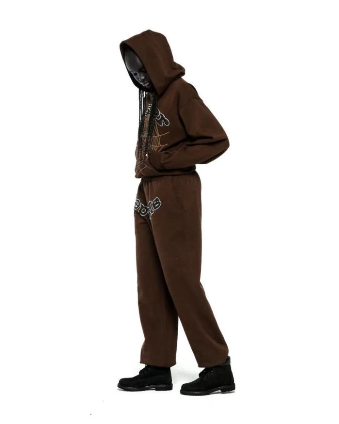 [Big & Tall for weights up to 220 lbs]1:1 quality version Rhinestone Black Letter V2 Brown Hoodie & Pants Set 28893165