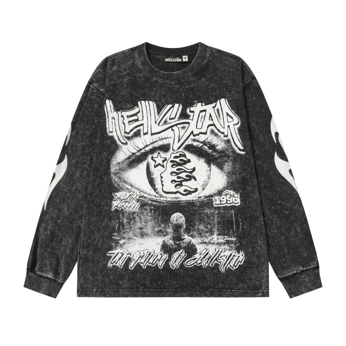 Devil's Eye Print Washed Version Long Sleeve T-Shirt 2 colors 28709905