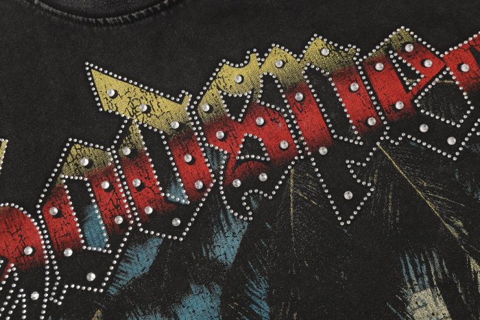 Miami sports car hot-fix rhinestone vintage washed short-sleeved T-shirt 29035040
