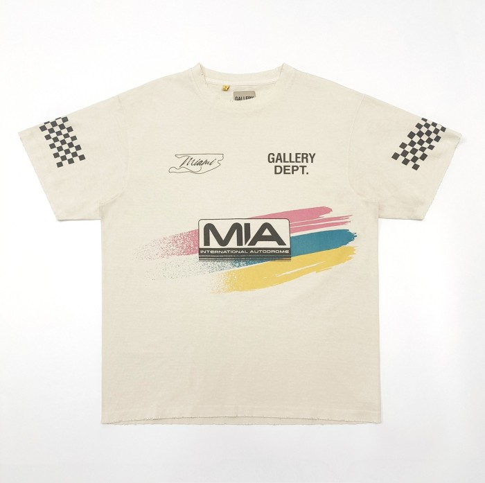 [Big & Tall for weights up to 260 lbs]1:1 quality version MIA Racing Flag Plaid Tricolour Stripe Foiled Letter Print Tee
