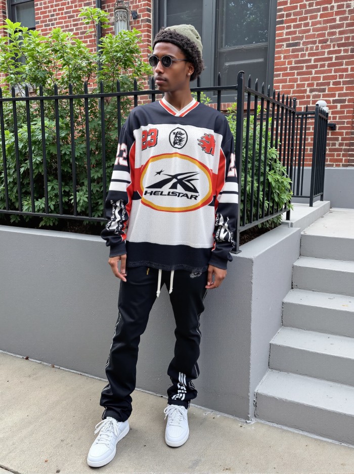 Color-blocking logo printed mesh Long Sleeve T-Shirt 28474851