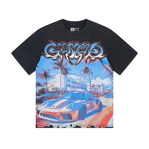 Miami Sports Car All-Seeing Eye Black Distressed Short-Sleeve T-Shirt 29044777
