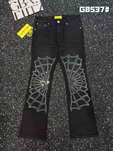1:1 quality version Ebony Spider Web Diamond Decor Flared Jeans 29080659