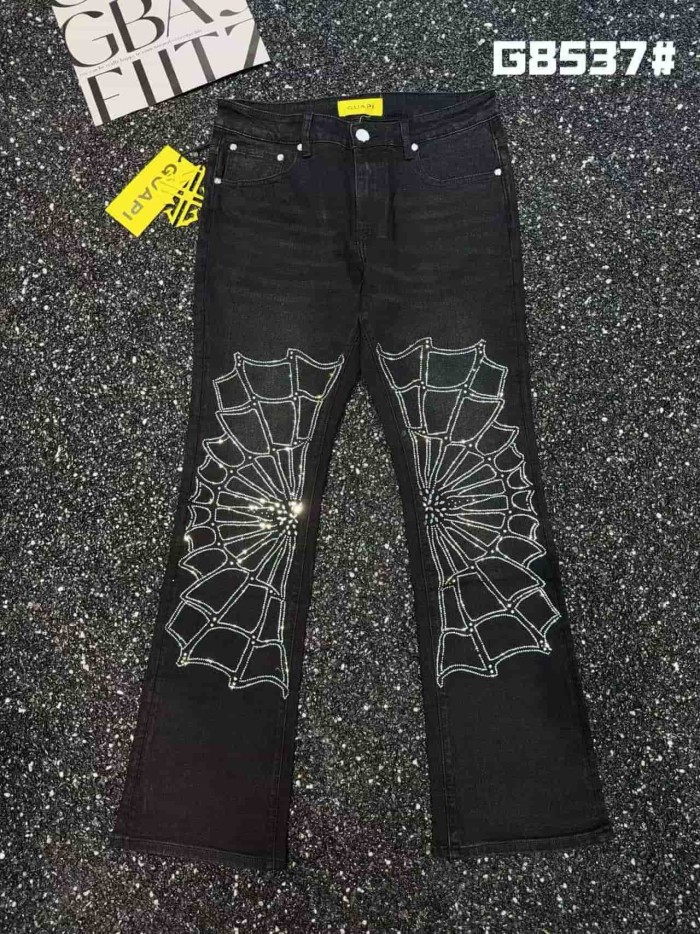 1:1 quality version Ebony Spider Web Diamond Decor Flared Jeans 29080659