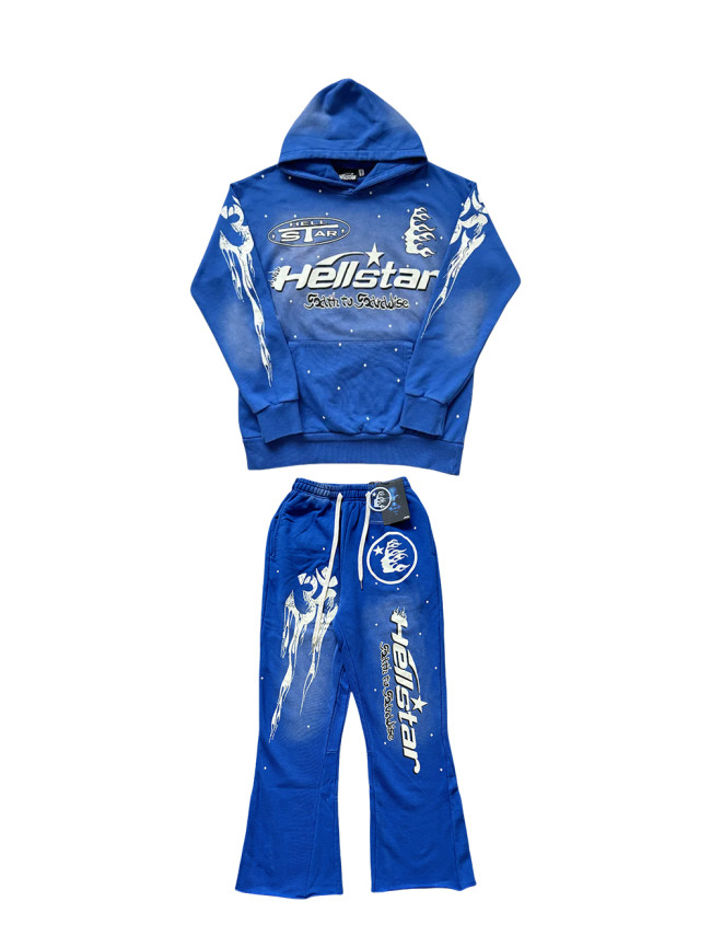 Full Star Creative Letter Logo Washed Version Hoodie & Pants Set 2 colors