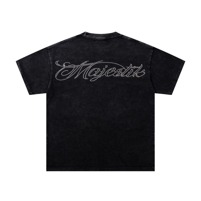 Retro Motorcycle Event Rhinestone Print Washed Tee 2 colors 29060730