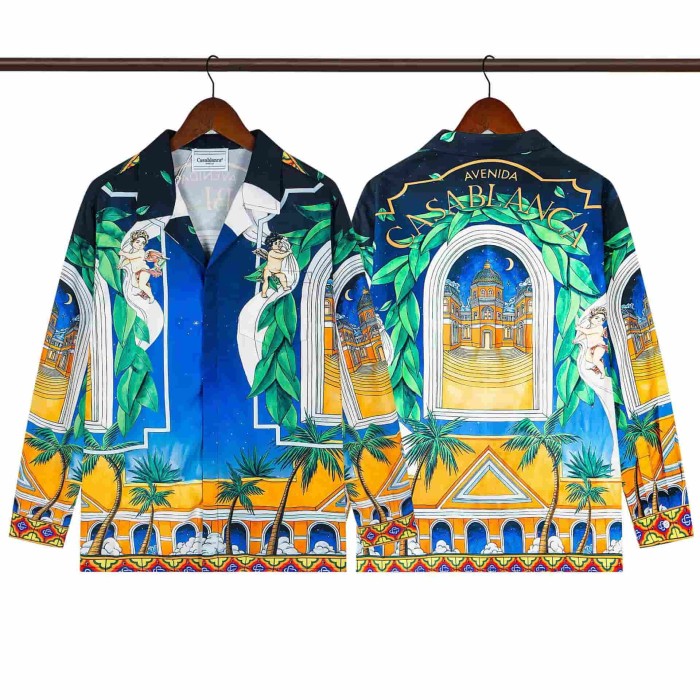 Oil Painting Texture Resort Style Printed Long Sleeve Shirt 41 colors 29105584