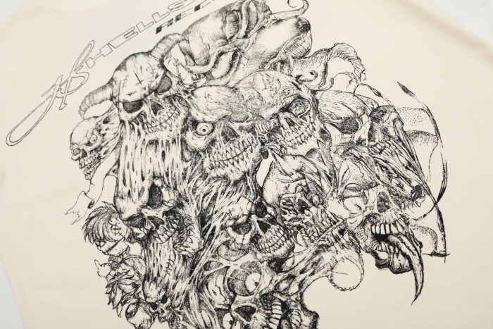 Group Skull Line Art Print Washed Tee 29090184