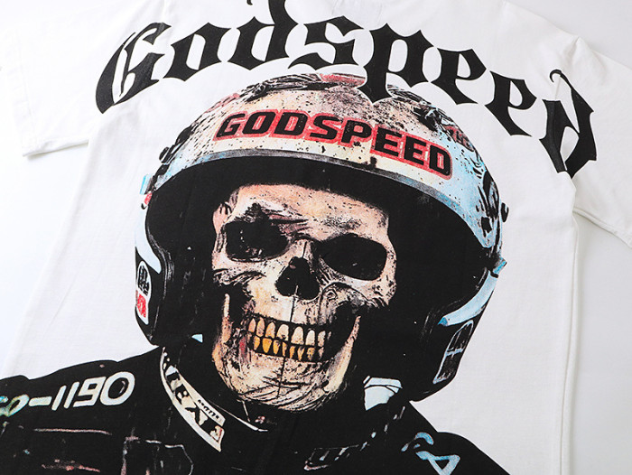 Racing Skull Double-sided Printed White Short-sleeved T-shirt 29046141