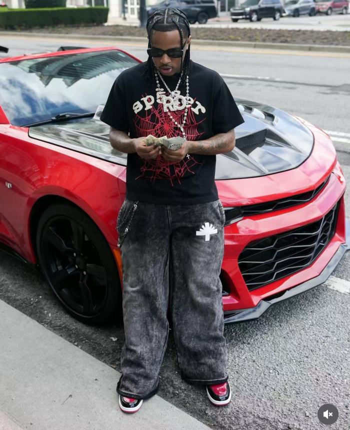 [Big & Tall for weights up to 220 lbs]1:1 quality version White Letter Red Spider Web Tee
