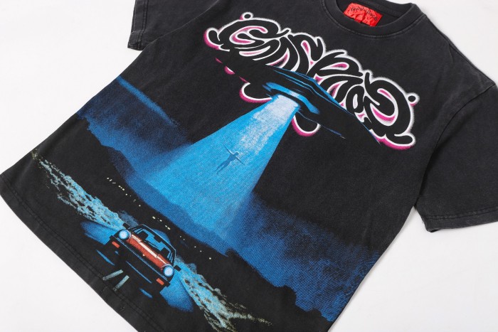 Vintage cyber alien civilization neon G logo vintage washed print T-shirt 29052459