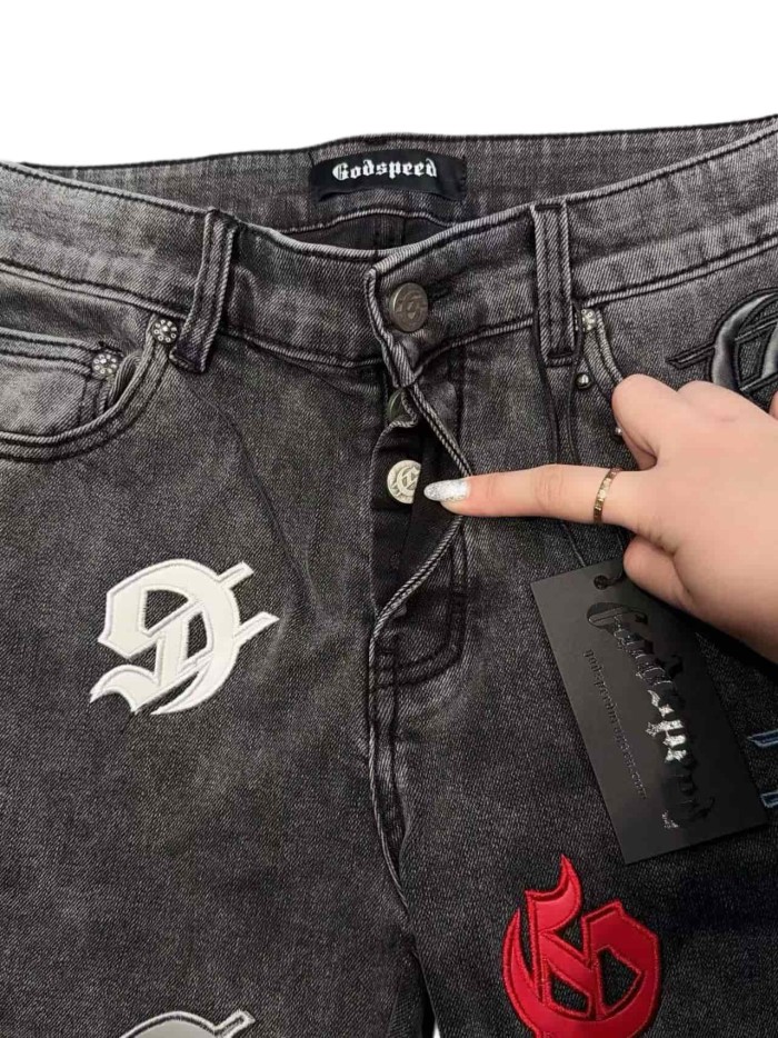 1:1 quality version Leather G Logo Embroidered Frayed Edge Washed Denim Shorts 3 colors 28972576