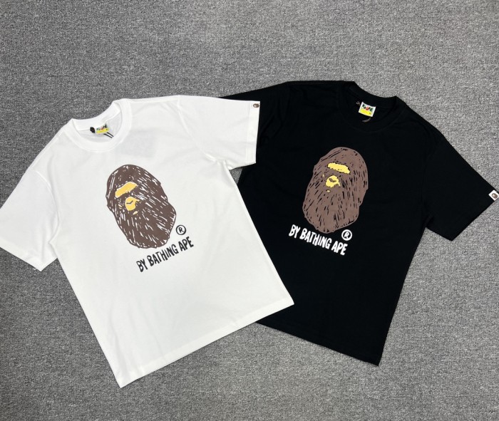 1:1 quality version Hand Painted Graffiti Ape Head Print Tee 2 colors