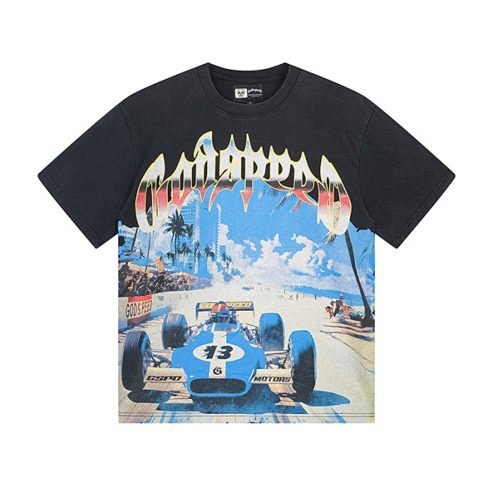 Miami F1 Racing Black Distressed Double-Sided Printed Short-Sleeve T-Shirt 29044751