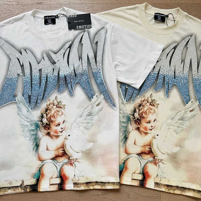 Dove Angel Gradient Rhinestone Print Washed Tee 2 colors 29105639