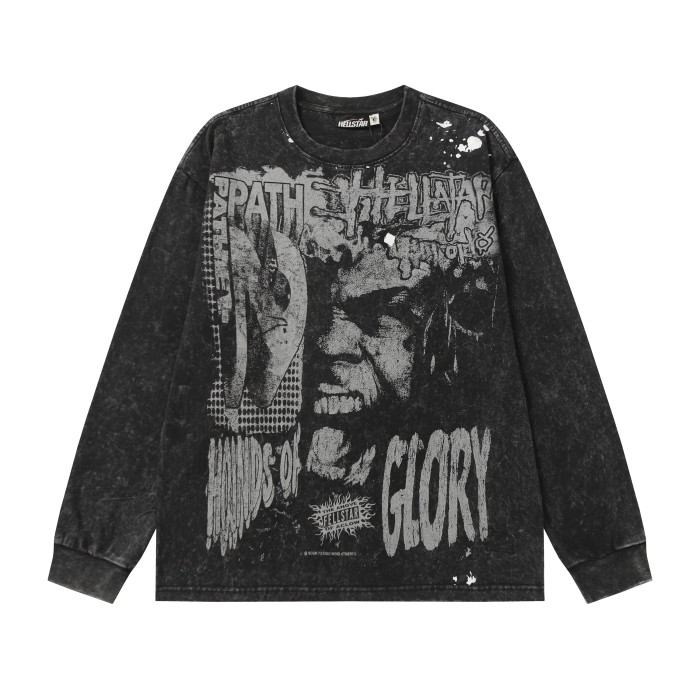 Portrait Logo Ink-Splash Print Washed Version Long Sleeve T-Shirt 28713174