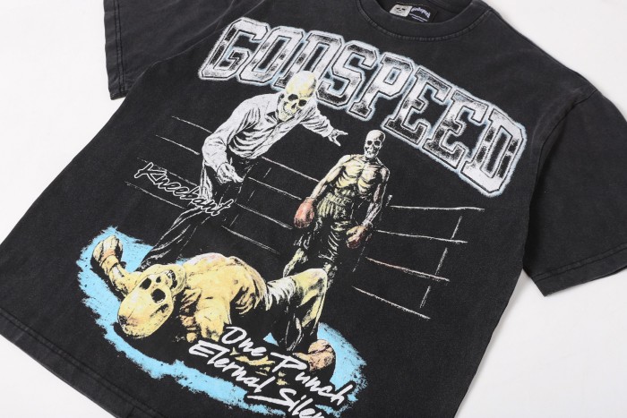 Boxing ring skeleton boxer Big G black-marked vintage short-sleeved T-shirt 29052462