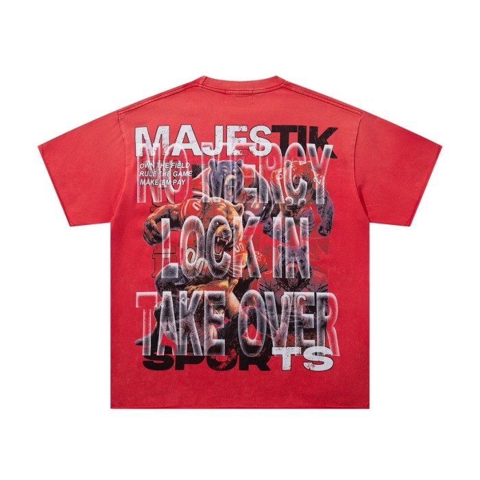 Retro Bears Football Rhinestone Print Washed Tee 29060769
