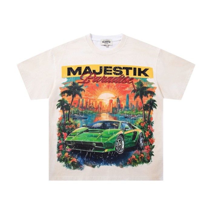 Miami Sunset Sports Car Rhinestone Print Washed Tee 29060732