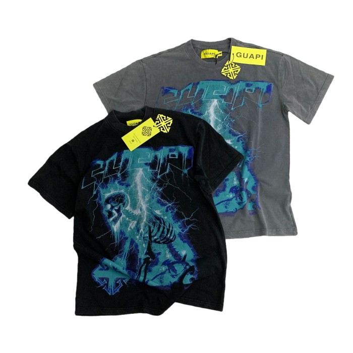 Lightning Skull Print Washed Version Tee 2 colors 28748597