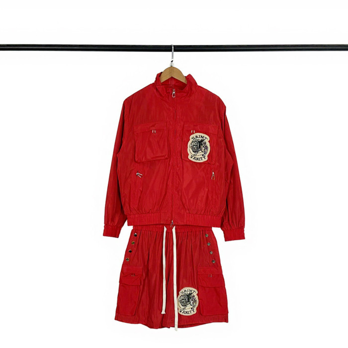 Badge Towel Embroidery Stand Collar Jacket & Shorts Set 3 colors 28746569