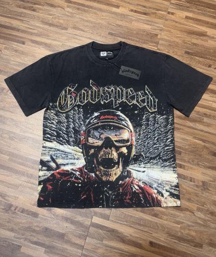 Vintage snow skiing skeleton distressed washed print T-shirt 29051358