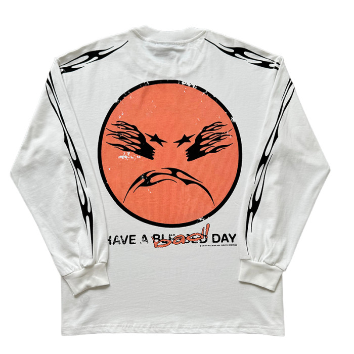 28367301 Logo Smiley Face & Crying Face Printed Long-Sleeved T-Shirt 2 colors