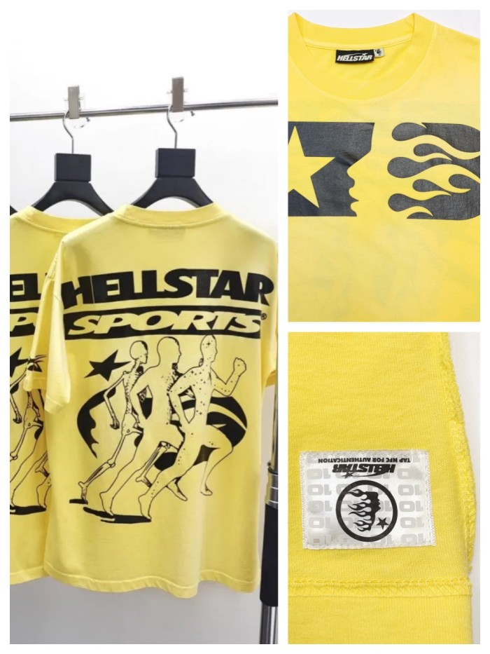 [Big & Tall for weights up to 260 lbs]1:1 quality version Washed Version Yellow Marathon Logo Print Tee with NFC tag