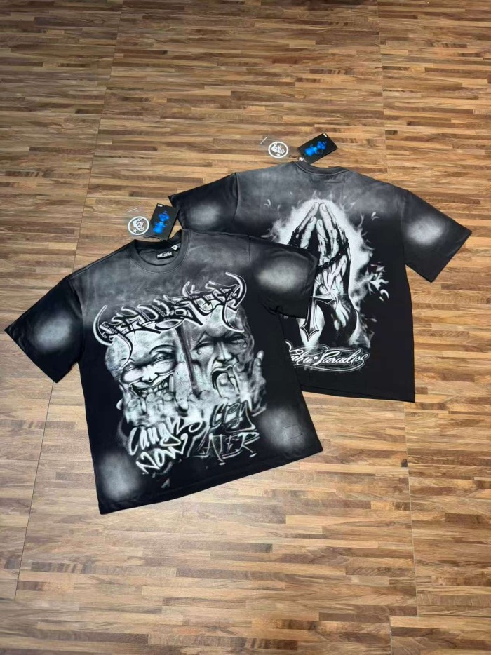 Laugh And Cry Double Face Prayer Print Washed Tee 2 colors 29043140