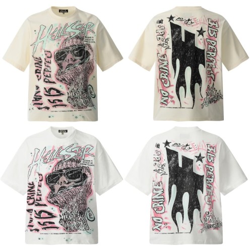 Pink & Green Graffiti Masked Figure Print Washed Tee 2 colors 29090174
