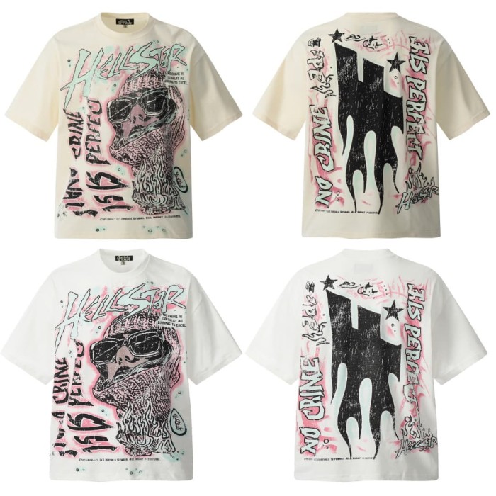 Pink & Green Graffiti Masked Figure Print Washed Tee 2 colors 29090174