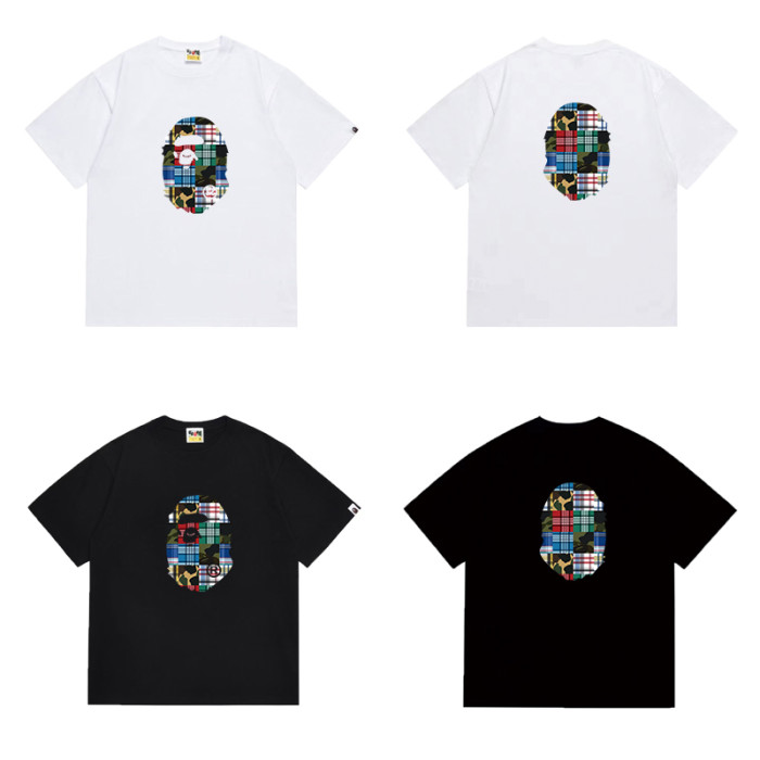 Ape Head Multi-Color Plaid Patchwork Graphic T-shirt 2 colors 29060430