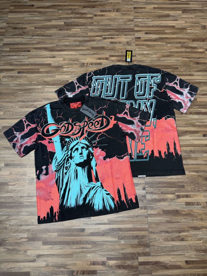 Vintage neon lightning Statue of Liberty print 7 color T-shirt 29035208