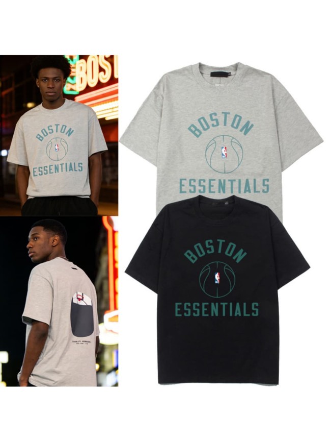Boston Celtics curved letter basketball silhouette black loose short-sleeved T-shirt 2 colors 29053645