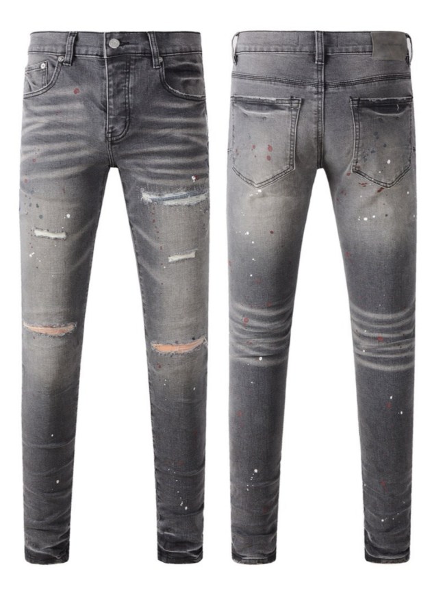 1:1 quality version Knife Cut Knee Ripped Ink Splattered Graffiti Jeans