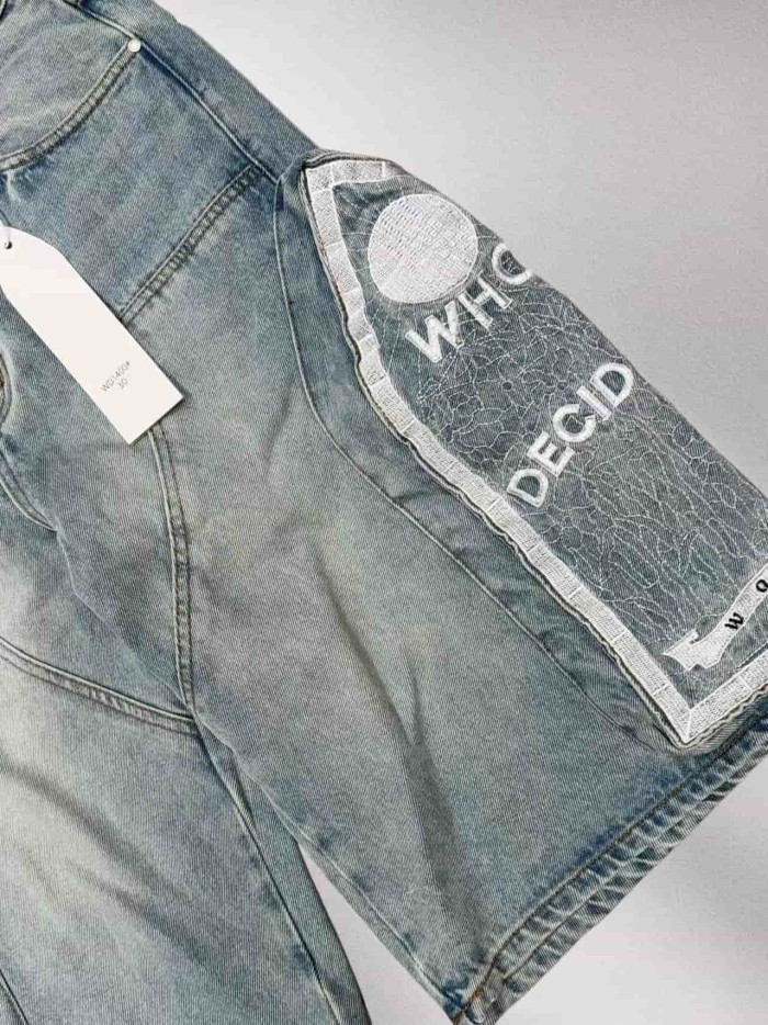 1:1 quality version Spliced Letter Embroidered Denim Shorts 3 colors 29045802