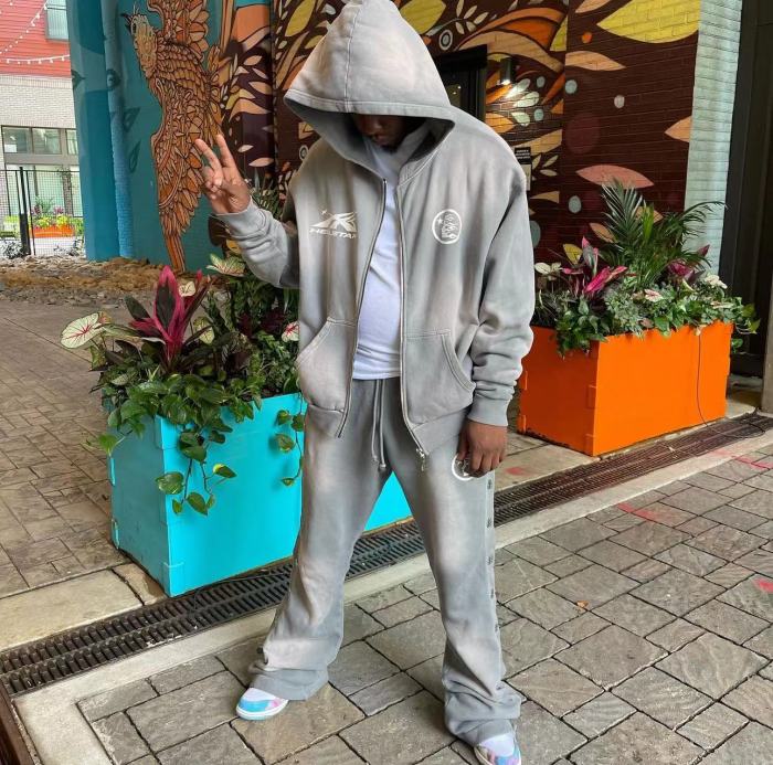 [Big & Tall for weights up to 260 lbs]1:1 quality version Gray spray zipper Hoodie & Pants Set with NFC tag