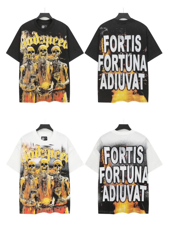 Golden Flame Basketball Team Skull Print Washed Version Tee 2 colors 28474612