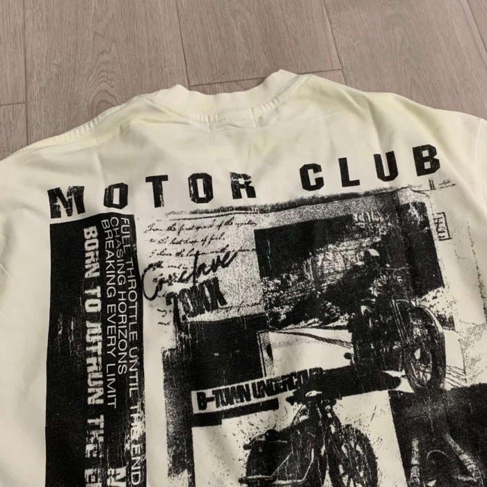 Motorcycle Club Newspaper Rhinestone Print Washed Tee 29064536