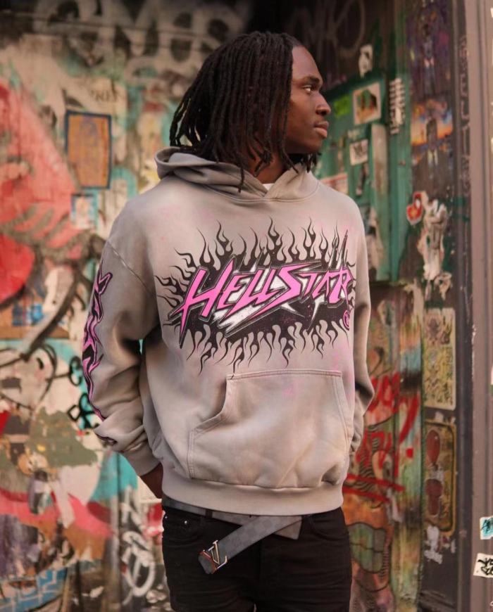 [Big & Tall for weights up to 260 lbs]1:1 quality version HS Future Fire Hoodie & Pink and Black Fire Pants Set with NFC tag