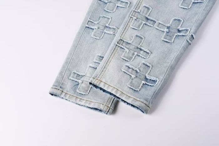 1:1 quality version Cross Bandage Embroidery Ripped Jeans 29080461