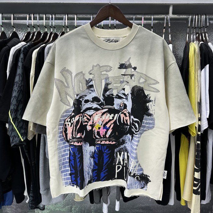 Street Art Rhinestone Print Washed Tee 28874567