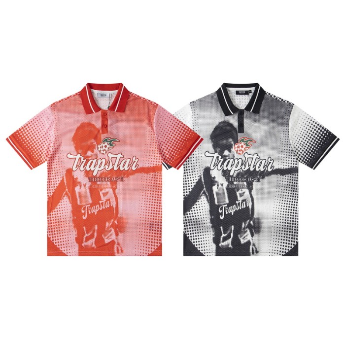 Oversized American Street Style Halftone Portrait Printed Polo Jersey T-Shirt 2 colors 29080780