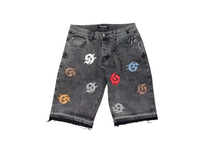 1:1 quality version Leather G Logo Embroidered Frayed Edge Washed Denim Shorts 3 colors 28972576
