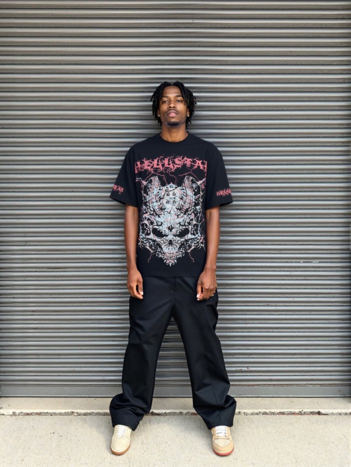 Spiked Demon Skull Print Washed Tee 29090179