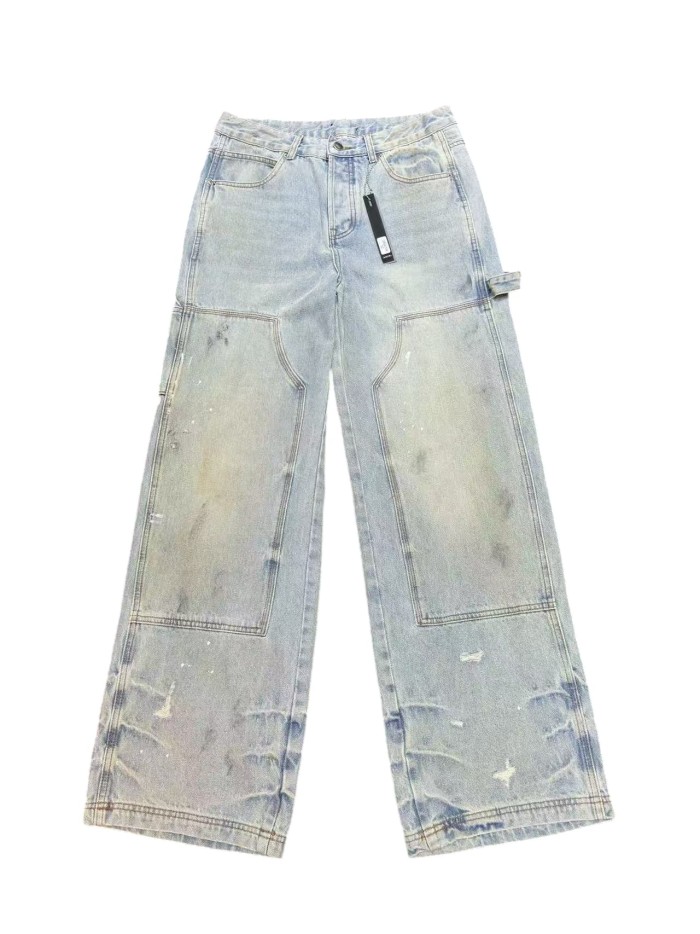 1:1 quality version Distressed Worn Stained Workwear Wide Leg Jeans 29052631